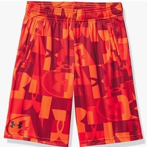 Under Armour Boys' Renegade 3.0 Printed Shorts in phoenix fire color